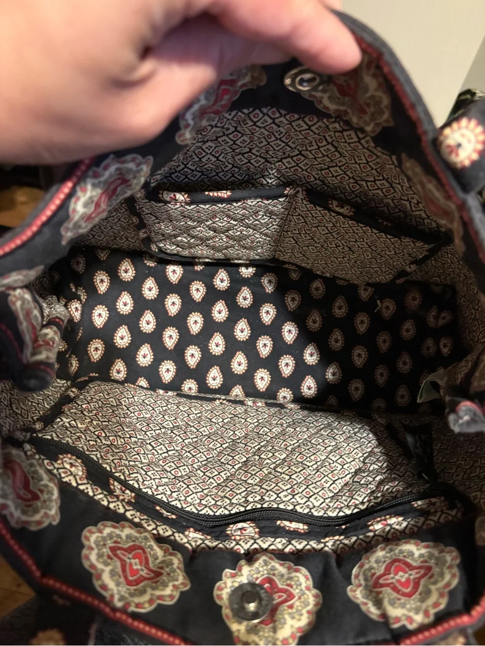 Vera Bradley Navy Quilted Paisley Tote with Red and Cream Accents